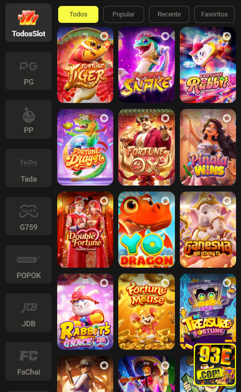 Slots em destaque no 93e.com